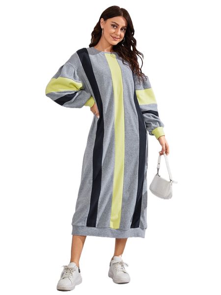 color block drop shoulder sweatshirt dress l7ls#, Black
color block drop shoulder sweatshirt dress l7ls#, Black