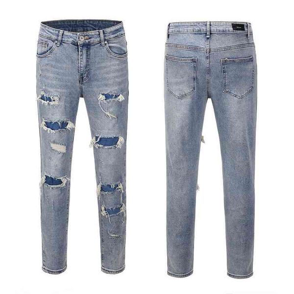 high bieber same street hip hop fashion brand washed and made old straight tube damaged hole men's jeans, Blue
high bieber same street hip hop fashion brand washed and made old straight tube damaged hole men's jeans, Blue