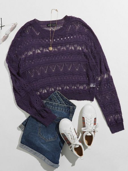 drop shoulder open knit sweater o5oo#, White;black
drop shoulder open knit sweater o5oo#, White;black