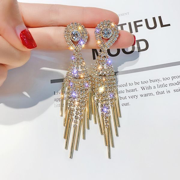 925 silver needle european and american fashion splendid diamond tassel earrings female temperamental long eardrops eardrop, Golden
925 silver needle european and american fashion splendid diamond tassel earrings female temperamental long eardrops eardrop, Golden