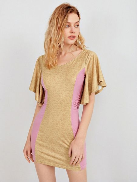 x abelis floral print butterfly sleeve dress 50yk#, Black;gray 
x abelis floral print butterfly sleeve dress 50yk#, Black;gray