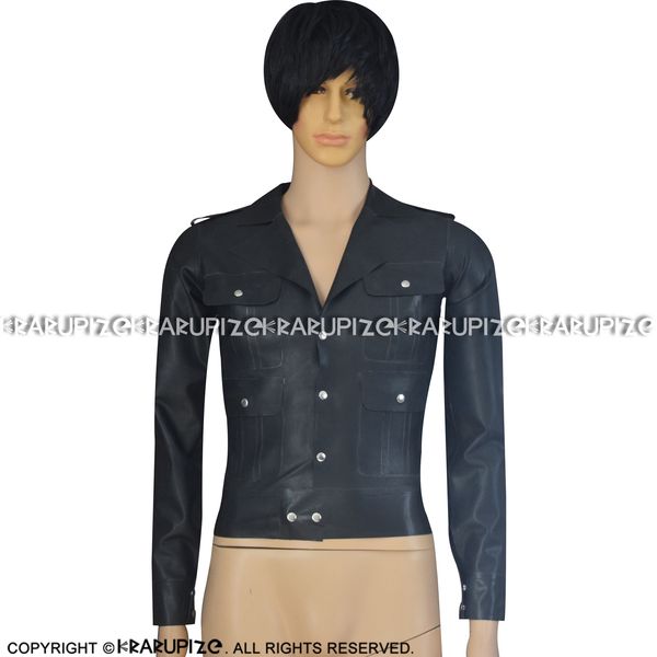 black latex jacket with buttons front pockets turn down collar mini short rubber coat clothes 0308, Black;brown
black latex jacket with buttons front pockets turn down collar mini short rubber coat clothes 0308, Black;brown