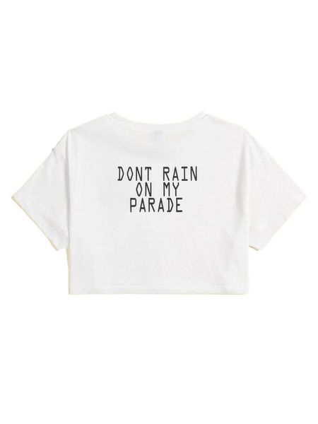 x siji slogan and cartoon graphic crop tee g6yq#, White