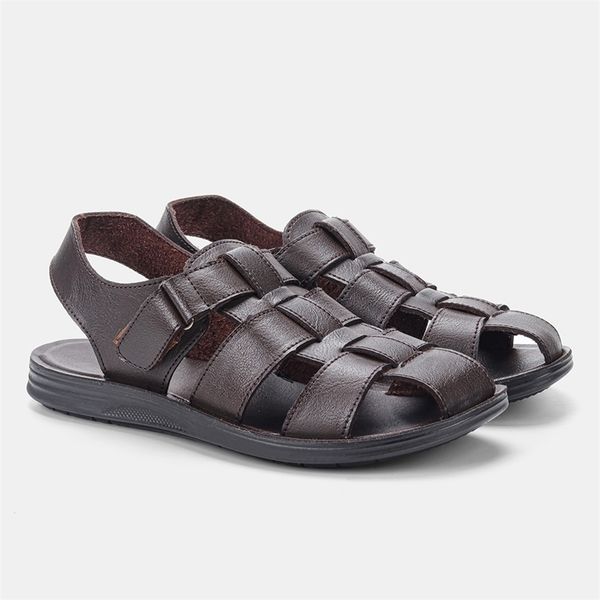 leather men sandals summer casual breathable beach summer sandals #s2013 220623, Black