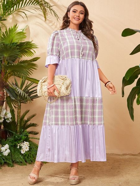 plus plaid print tie front dress v2qi#, Black
plus plaid print tie front dress v2qi#, Black