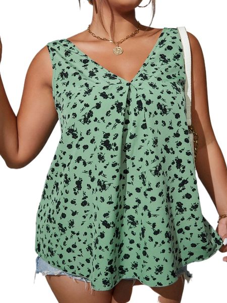 plus ditsy floral tank d5wt#, Black