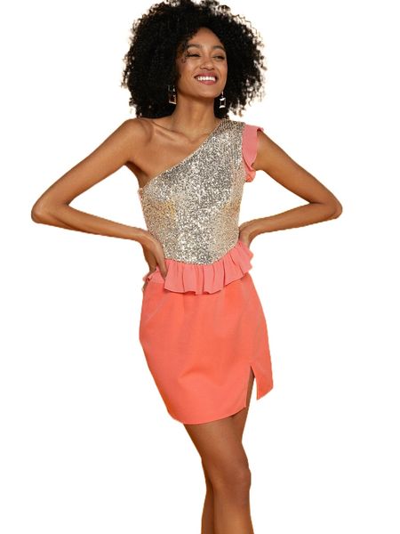 x rita h contrast sequin one shoulder ruffle trim split hem dress 88jc#, Black;gray
x rita h contrast sequin one shoulder ruffle trim split hem dress 88jc#, Black;gray