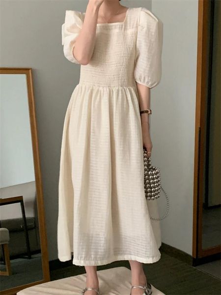 square neck apricot long dress chic women high waist summer stylish all match puff sleeve fashion slim casual streetwear, White
square neck apricot long dress chic women high waist summer stylish all match puff sleeve fashion slim casual streetwear, White