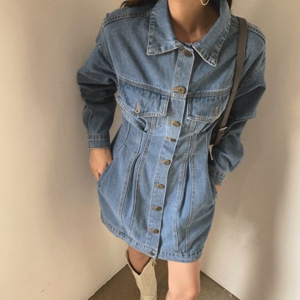 spring fashion causal blue denim dress high street long sleeve women singlebreasted party short femme 210526, Black;gray
spring fashion causal blue denim dress high street long sleeve women singlebreasted party short femme 210526, Black;gray