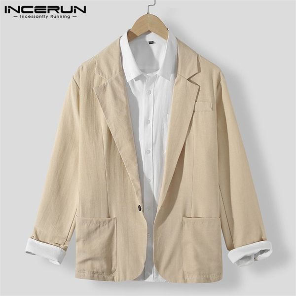 men blazers lapel one button long sleeve leisure men suits outerwear streetwear vintage solid color casual blazer incerun 220409, White;black
men blazers lapel one button long sleeve leisure men suits outerwear streetwear vintage solid color casual blazer incerun 220409, White;black