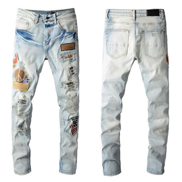 2022 high jean street fashion brand jeans retro torn fold stitching men designer motorcycle riding slim fit washed motocycle denim pants, Blue
2022 high jean street fashion brand jeans retro torn fold stitching men designer motorcycle riding slim fit washed motocycle denim pants, Blue