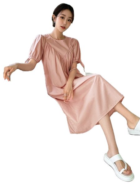 dazy knot cuff puff sleeve ruched dress a5nk#, Black;gray
