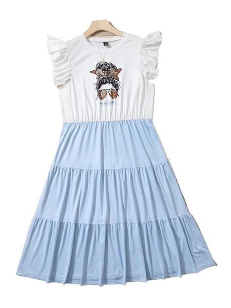 plus figure graphic ruffle trim dress l6pb#, Black
plus figure graphic ruffle trim dress l6pb#, Black