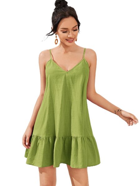 ruffle hem cami dress p8ve#, Black;gray
