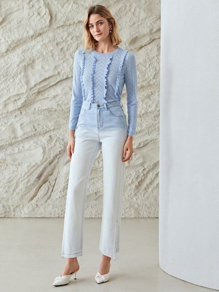 motf premium wool mix frill sweater z60q#, White;black
motf premium wool mix frill sweater z60q#, White;black