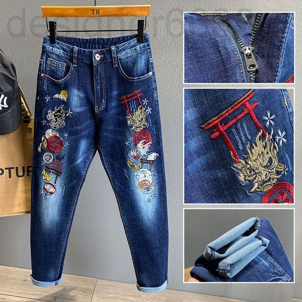men's jeans designer a fashion brand embroidered slim fit small straight elastic national personalized washed spring and summer myc9, Blue
men's jeans designer a fashion brand embroidered slim fit small straight elastic national personalized washed spring and summer myc9, Blue