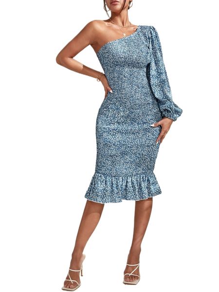 ditsy floral one shoulder bishop sleeve shirred ruffle hem bodycon dress 59nu#, Black;gray
ditsy floral one shoulder bishop sleeve shirred ruffle hem bodycon dress 59nu#, Black;gray