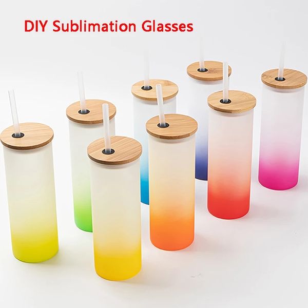 17oz sublimation glass tumbler blank frosted glasses water bottle gradient colors printing tumblers with bamboo lid & straw t0420
17oz sublimation glass tumbler blank frosted glasses water bottle gradient colors printing tumblers with bamboo lid & straw t0420