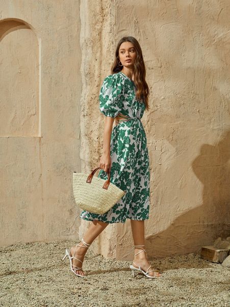 floral print tie back cut-out dress b5dr#, Black;gray 
floral print tie back cut-out dress b5dr#, Black;gray