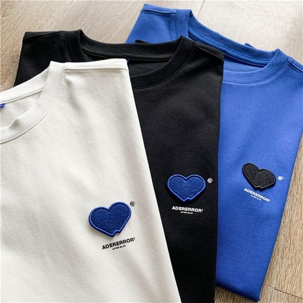 summer ader error heartshaped embroidery tees men women tshirt fashion ader error cotton t shirt 220526, White;black 
summer ader error heartshaped embroidery tees men women tshirt fashion ader error cotton t shirt 220526, White;black
