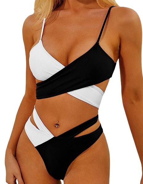 bikini swimsuit for women criss cross halter wrap two piece bathing l14d#, White;black
bikini swimsuit for women criss cross halter wrap two piece bathing l14d#, White;black
