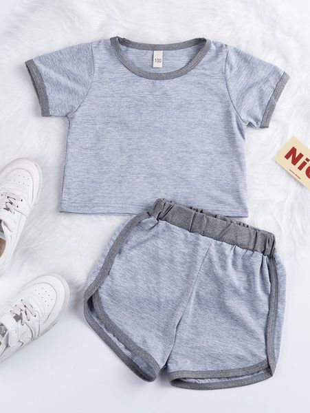 toddler girls contrast binding tee & track shorts she, White 
toddler girls contrast binding tee & track shorts she, White