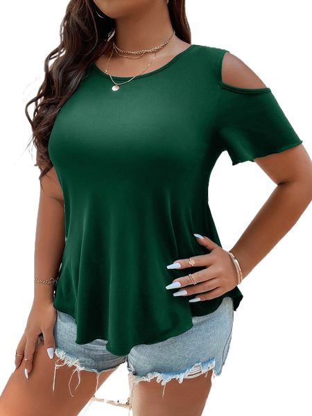 plus cold shoulder tee k82q#, Black
