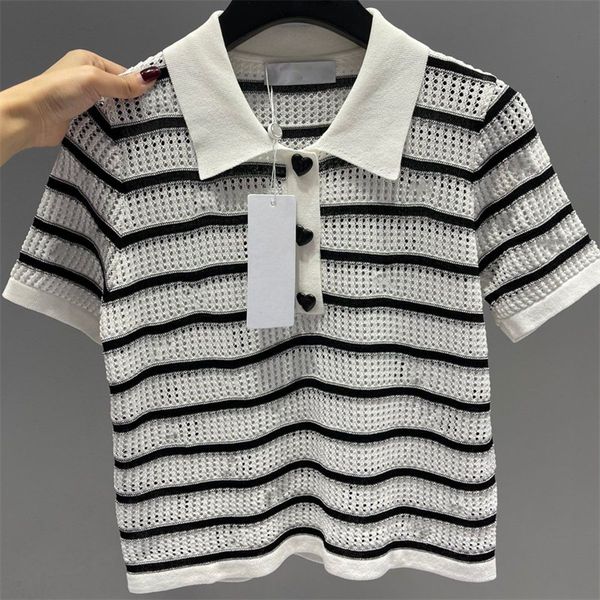 women's knits & tees embroidery thin stripe hollow out polo shirt collar short sleeve show thin knit, White
women's knits & tees embroidery thin stripe hollow out polo shirt collar short sleeve show thin knit, White