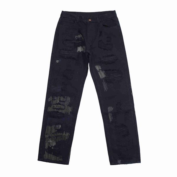 men's jeans notabsent national fashion american hole cutter straight tube loose black and white used trousers vibe style jeans, Blue
men's jeans notabsent national fashion american hole cutter straight tube loose black and white used trousers vibe style jeans, Blue