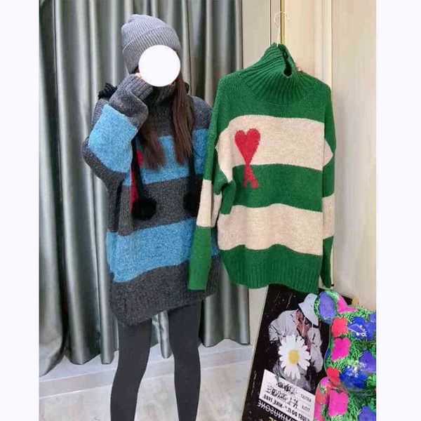 net red same high collar color matching sweater women winter new korean loose thickened peach heart casual wear out fashion, White;black
net red same high collar color matching sweater women winter new korean loose thickened peach heart casual wear out fashion, White;black