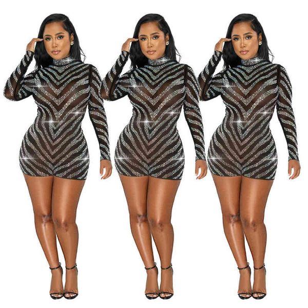 fashion shiny crystal rhinestones one piece playsuit summer clothing for female full sleeve turtleneck mesh see through bodysuits, White
fashion shiny crystal rhinestones one piece playsuit summer clothing for female full sleeve turtleneck mesh see through bodysuits, White