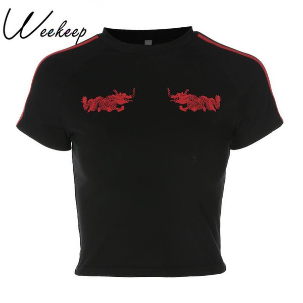 weekeep fashion slim waist t shirt women cropped dragon print stripe cotton tshirt summer black oneck tee shirt femme y200412, White
weekeep fashion slim waist t shirt women cropped dragon print stripe cotton tshirt summer black oneck tee shirt femme y200412, White