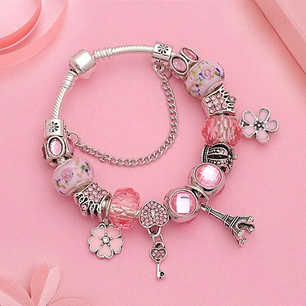charm bracelets pink flower heart crown bracelet diy crystal bead for women antique tibetan silver tower & bangles, Golden;silver
charm bracelets pink flower heart crown bracelet diy crystal bead for women antique tibetan silver tower & bangles, Golden;silver