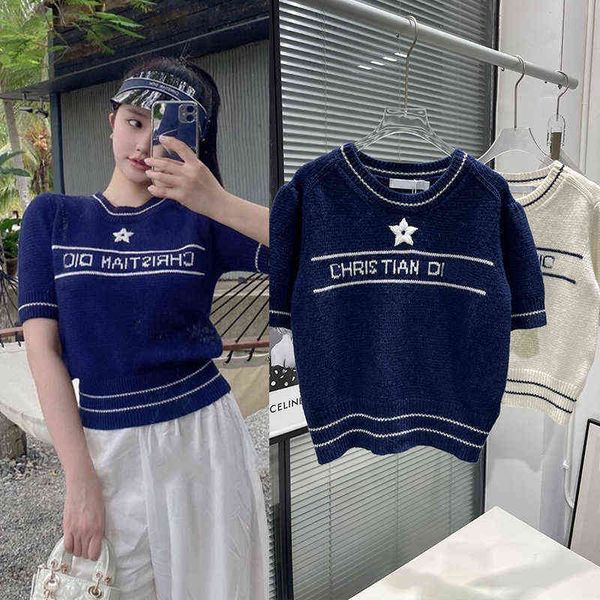 spring new neckline five pointed star embroidered jacquard wool knitted short sleeved for women, White
spring new neckline five pointed star embroidered jacquard wool knitted short sleeved for women, White