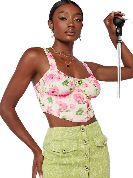 floral print bustier bandana cami n8cz#, White
