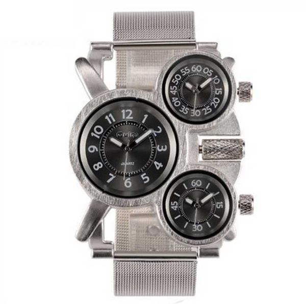 large oulm brand dial quartz military mens watch accurate travel time watch comfortable stainless steel band masculine wristwatches, Slivery;brown
large oulm brand dial quartz military mens watch accurate travel time watch comfortable stainless steel band masculine wristwatches, Slivery;brown