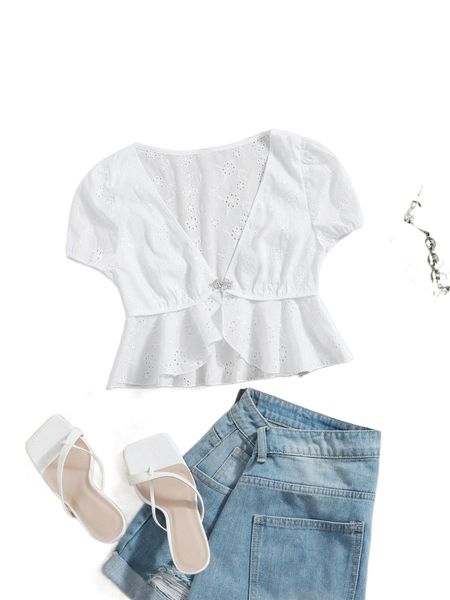 ruffle hem schiffy blouse l9me#, White
ruffle hem schiffy blouse l9me#, White