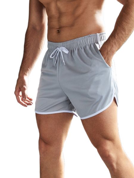men contrast binding drawstring waist sports shorts m6kt#, White;black