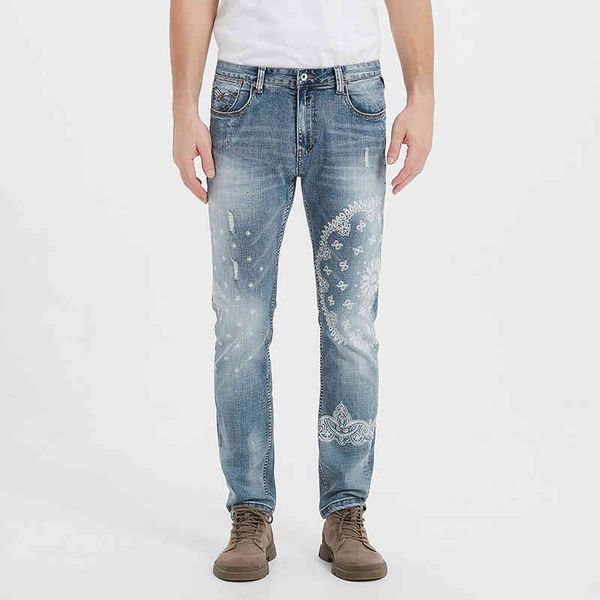 men's jeans street fashion men's small leg jeans with holes washed and printed micro elastic straight zicy, Blue
men's jeans street fashion men's small leg jeans with holes washed and printed micro elastic straight zicy, Blue