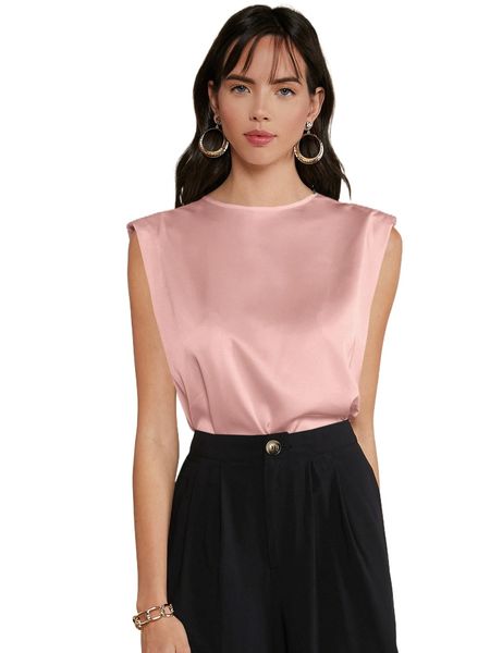 padded shoulder keyhole back satin v3oi#, White
padded shoulder keyhole back satin v3oi#, White