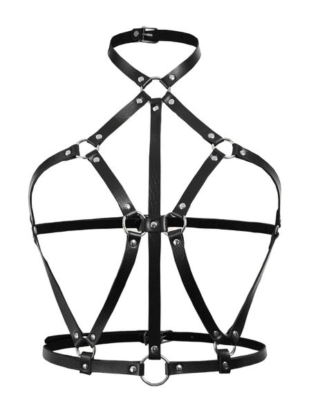 plus ring linked pu harness bra g083#, Black;white