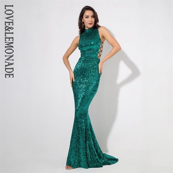 love&lemonade green collar side cut out fishtail slim elastic sequins long dress lm1151 y200109, White;black
love&lemonade green collar side cut out fishtail slim elastic sequins long dress lm1151 y200109, White;black