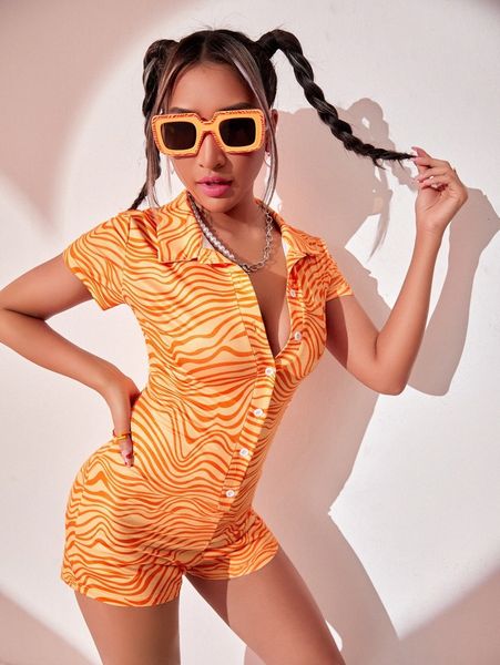 zebra striped button front romper b2ic#, Black;white