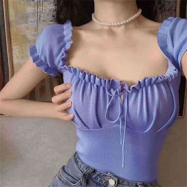 heliar women knitted drawstring ruffles crop tees crop women short sleeve tees female solid for women summer 210401, White 
heliar women knitted drawstring ruffles crop tees crop women short sleeve tees female solid for women summer 210401, White