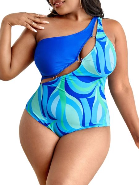 plus graphic print one shoulder ring linked cut out one piece swimsuit c1kl#, White;black
plus graphic print one shoulder ring linked cut out one piece swimsuit c1kl#, White;black