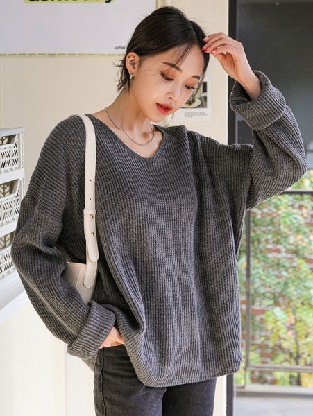 dazy ribbed knit drop shoulder sweater k0mx#, White;black
dazy ribbed knit drop shoulder sweater k0mx#, White;black