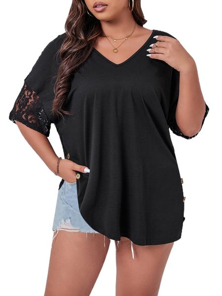 plus contrast lace batwing sleeve e839#, Black
plus contrast lace batwing sleeve e839#, Black