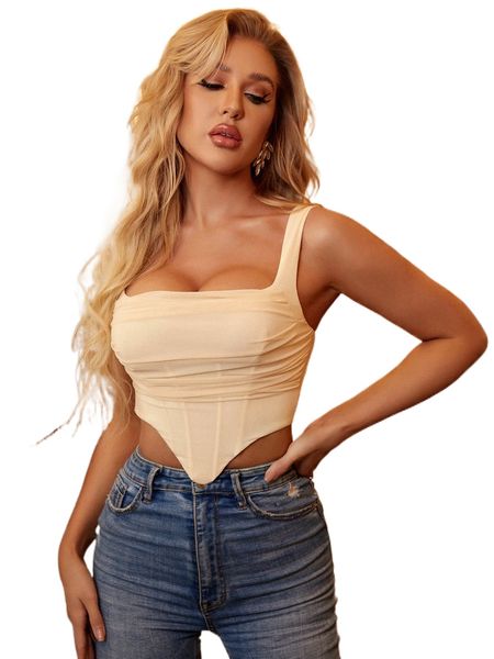 parthea hanky hem zipper back mesh cami w4ei#, White 
parthea hanky hem zipper back mesh cami w4ei#, White