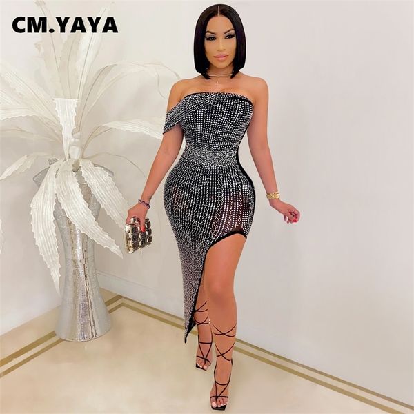 cm.yaya women rehinestones splicing strapless high slit bodycon midi dress party short sleeve maxi irregular dresses 220516, Black;gray
cm.yaya women rehinestones splicing strapless high slit bodycon midi dress party short sleeve maxi irregular dresses 220516, Black;gray