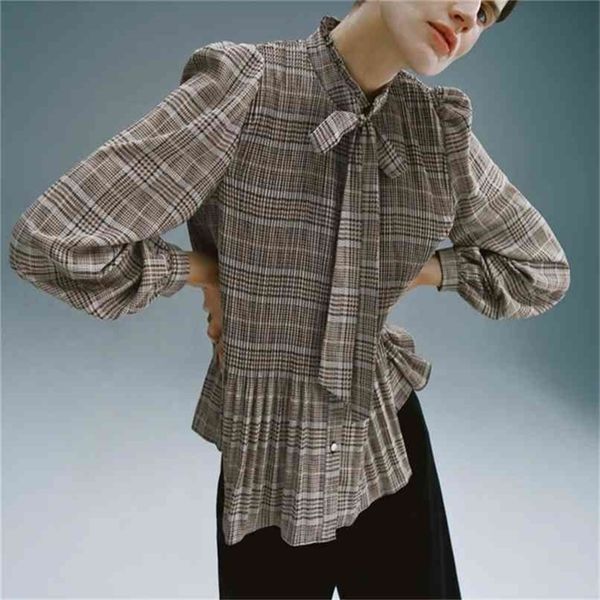 pleated plaid blouse women long puff sleeve high collar tie office lady loose shirt female chic front button vintage 210524, White
pleated plaid blouse women long puff sleeve high collar tie office lady loose shirt female chic front button vintage 210524, White
